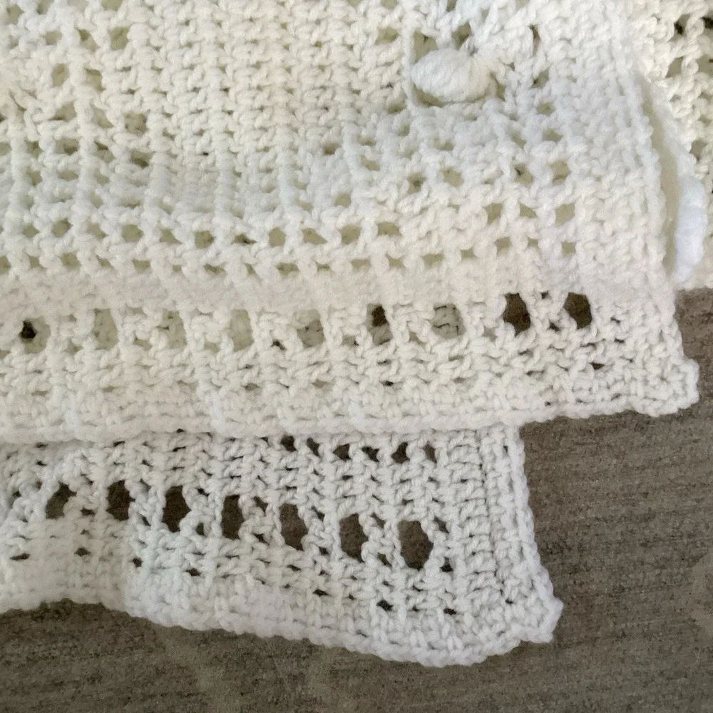 VTG Handmade  Crochet Afghan White Throw Blanket 50 x 60 Excellent Condition